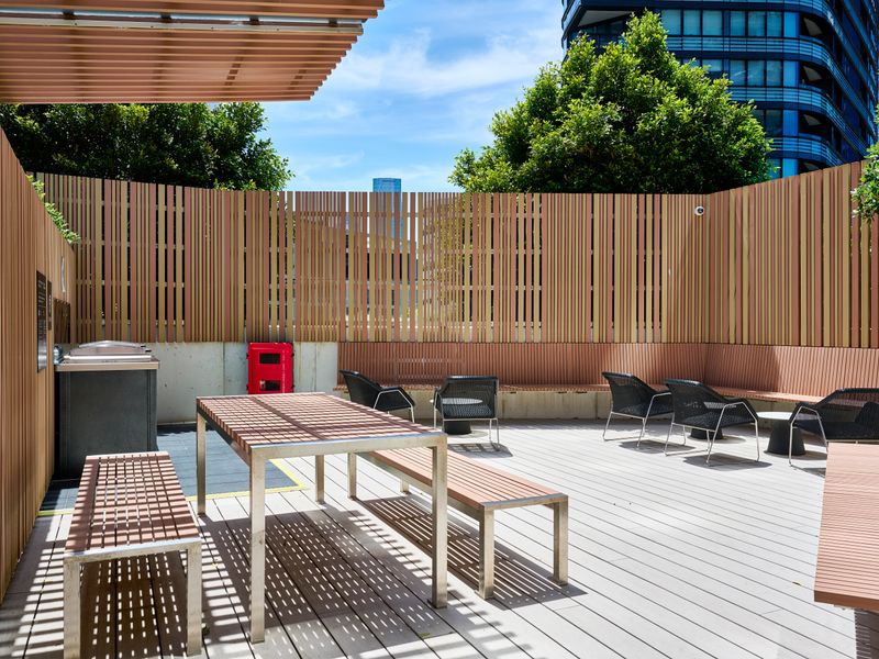 Shared outdoor lounge zone with multiple seating options—perfect for relaxing or gathering.