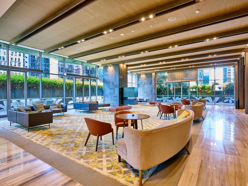 Stylish resident lounge with garden views