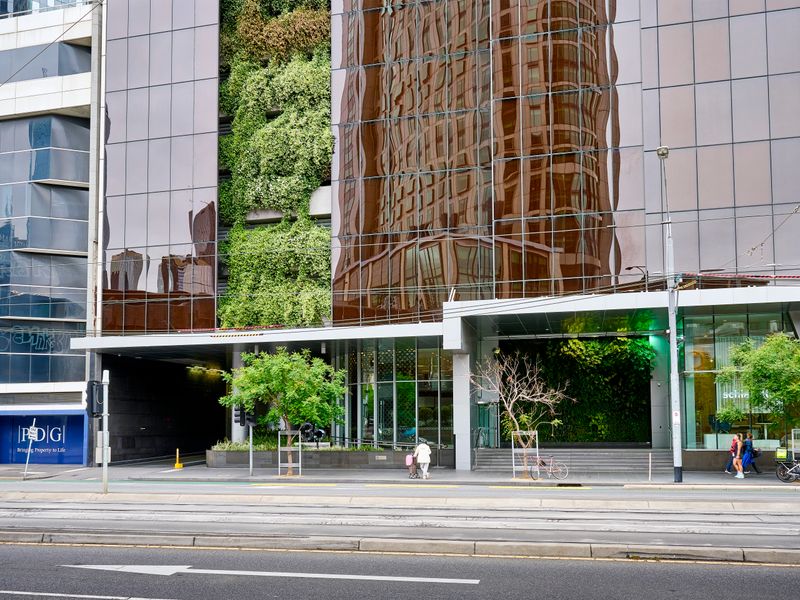 Street-level view of the tower’s exterior