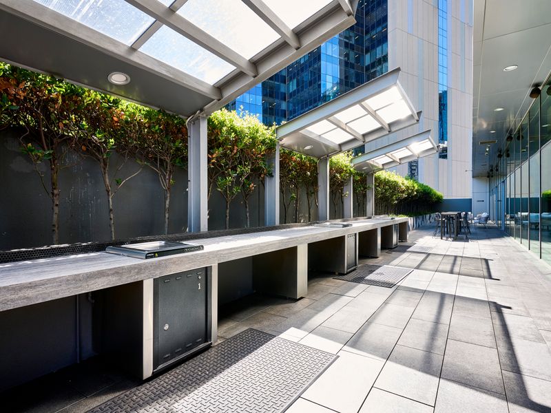 Outdoor terrace surrounded by greenery