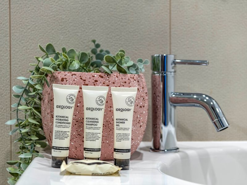 Complimentary toiletries neatly presented for your stay