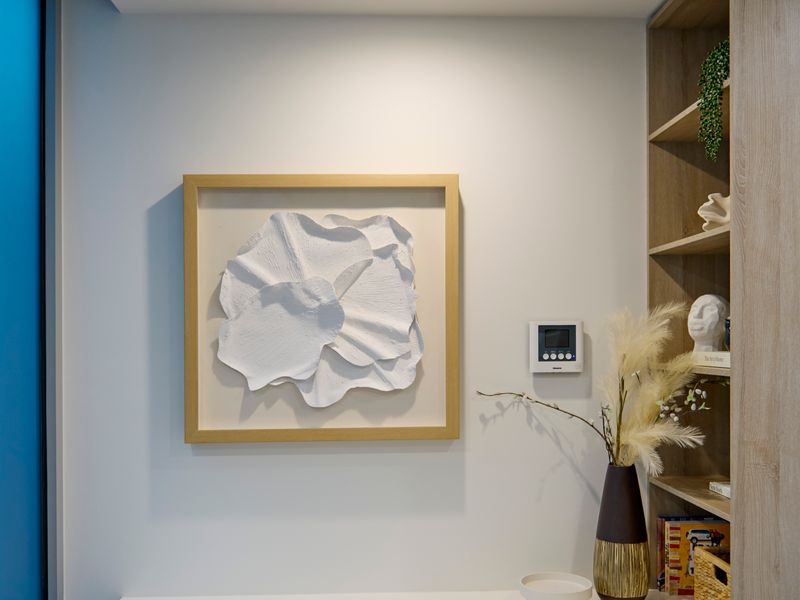 Curated artwork adding character to the space