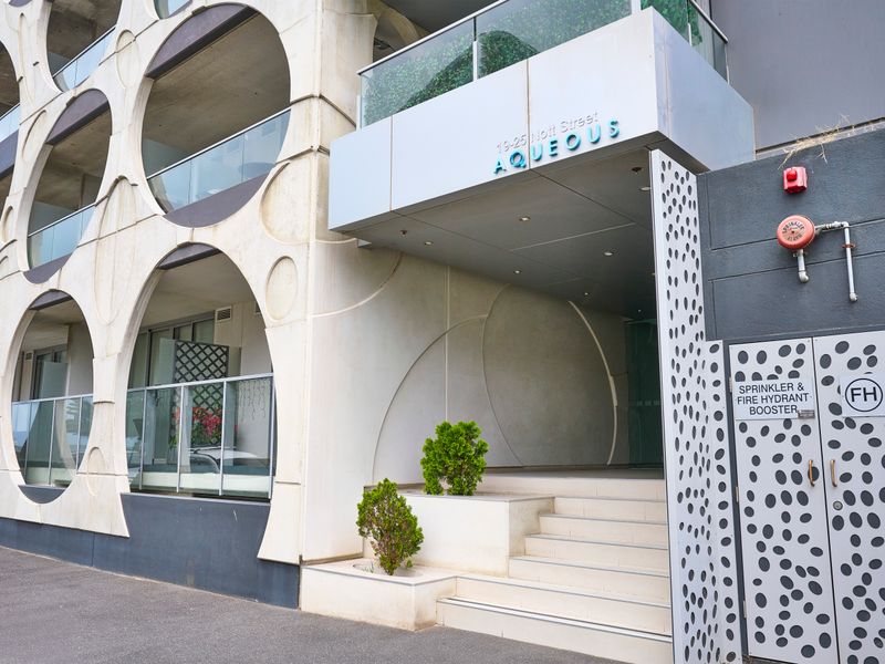 Secure building entrance with contemporary facade