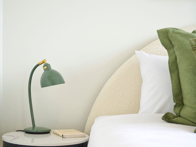 Reading nook with cozy lighting and soft textures