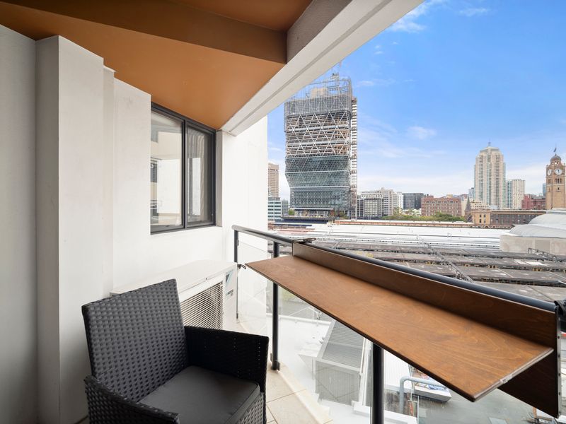 Private balcony with elevated urban outlook.