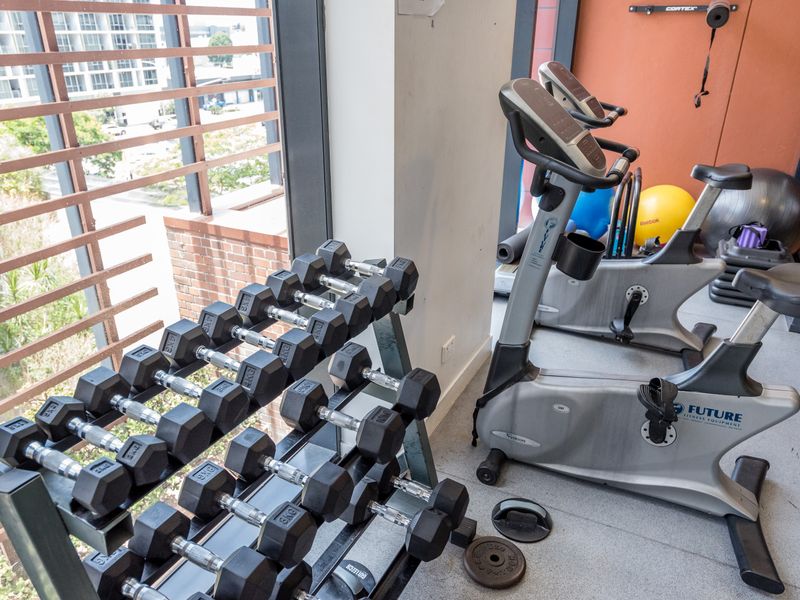 Strength training area with free weights