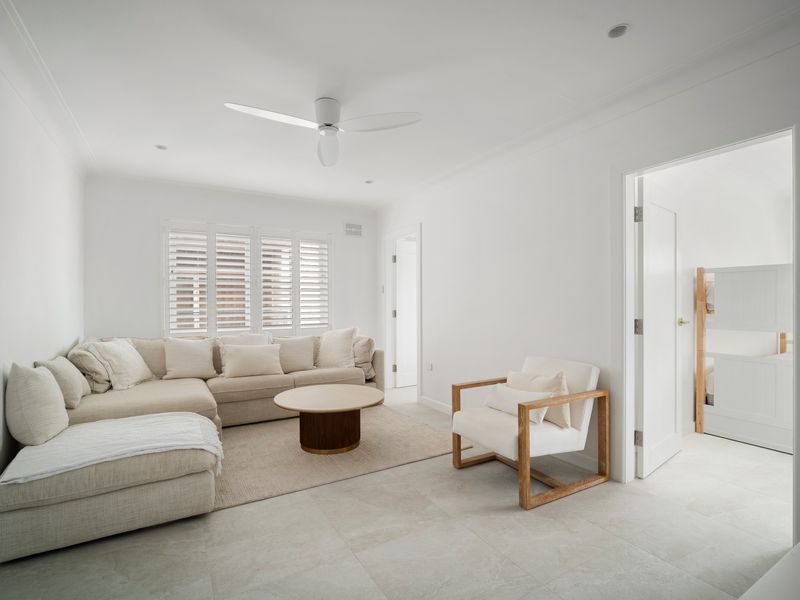 Light filled living room with comfortable seating