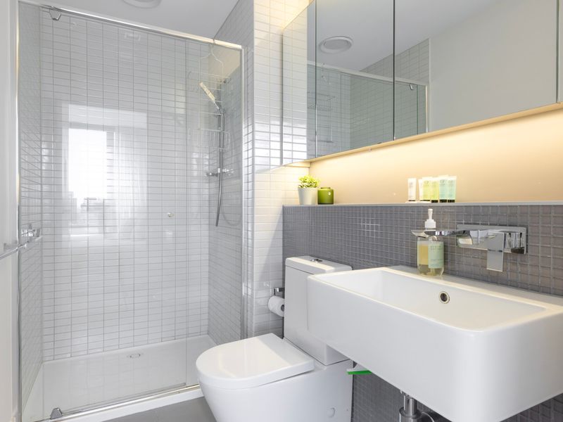 Sleek bathroom with walk-in shower and contemporary finishes