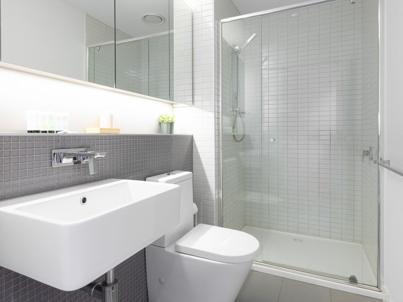 Stylish bathroom with walk-in shower