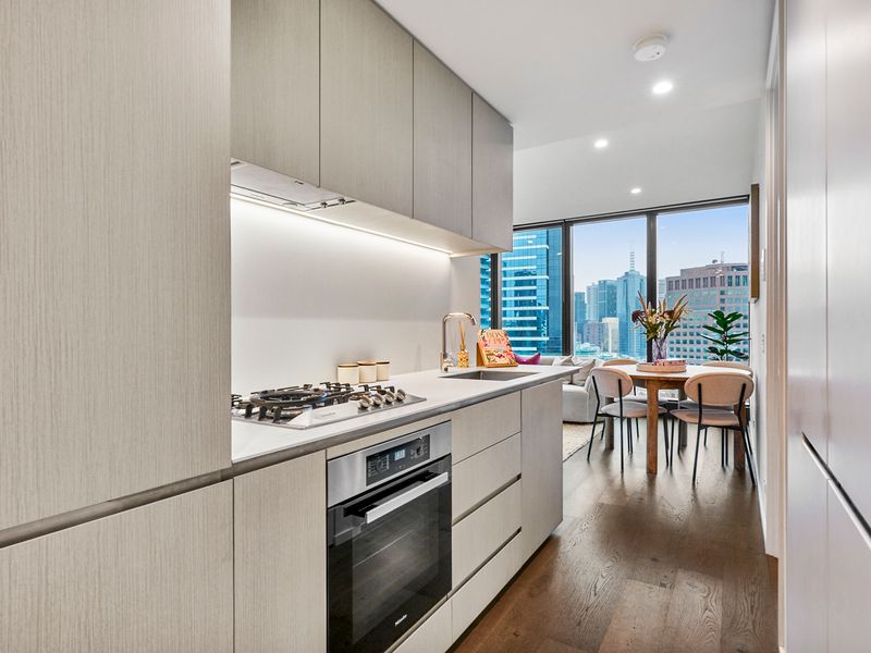 Sleek modern kitchen with full appliances