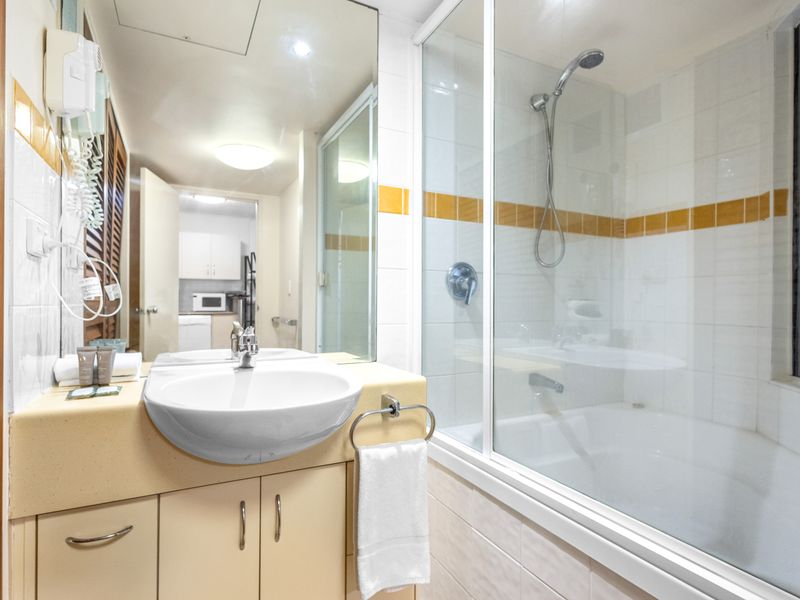 Fresh bathroom stocked for convenience, offering a clean and comfortable start and end to your day.