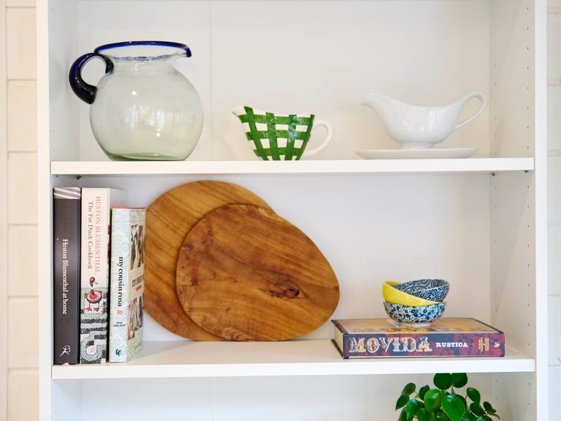 Open shelving with curated decor and kitchenware