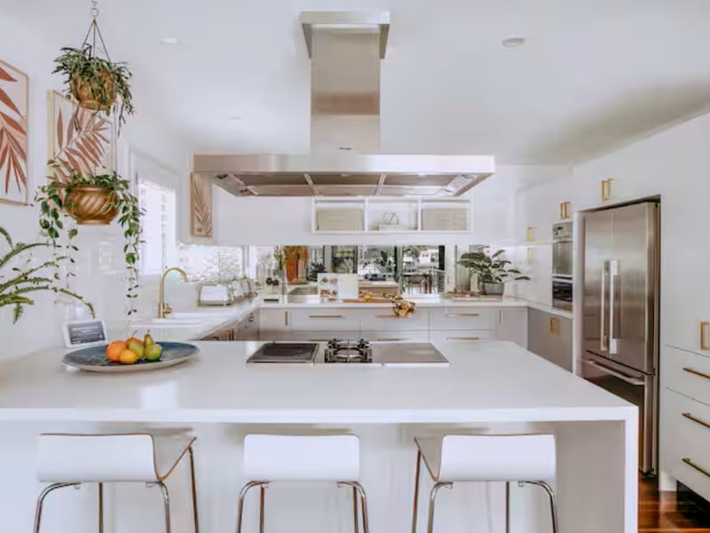 Bright kitchen with a spacious island for shared meals