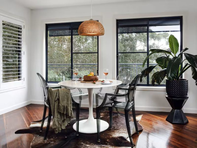 Intimate dining nook with garden views