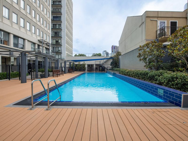 Resort style outdoor pool set on a generous timber deck, ideal for cooling off or soaking up the sun