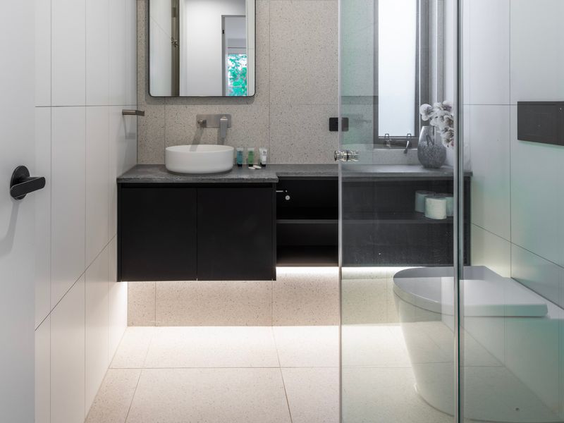 Main bathroom designed for convenience and comfort for guests