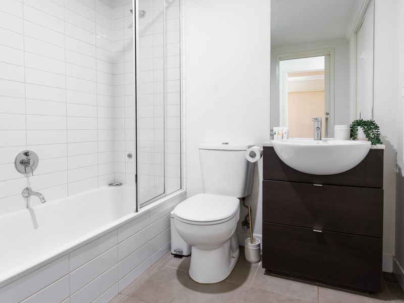 Bathroom with full size bath and shower combined