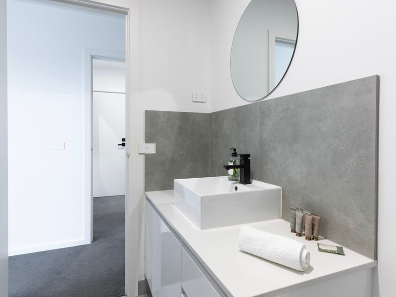A contemporary bathroom with everything you need for a comfortable stay.