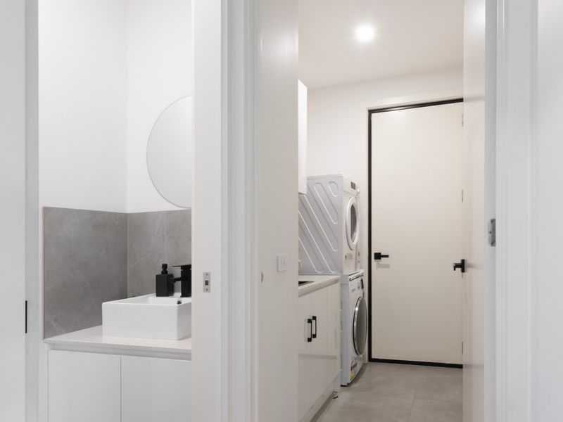 A full laundry with washer and dryer adds convenience for longer stays