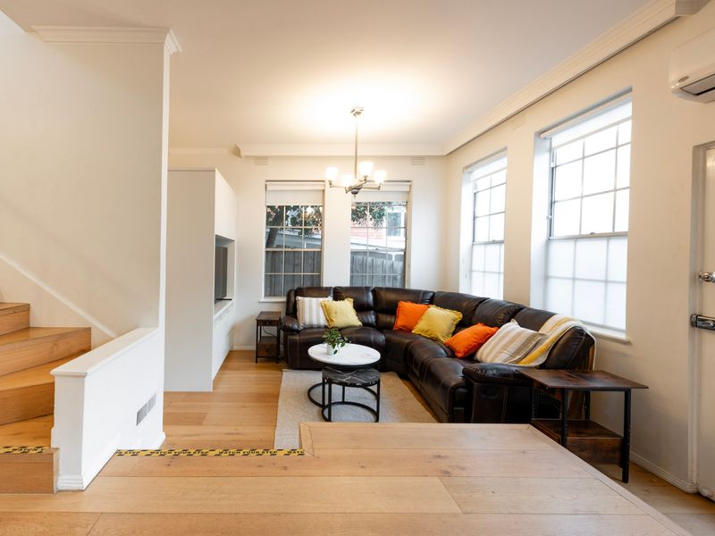 The split-level layout creates a spacious and inviting place to gather.