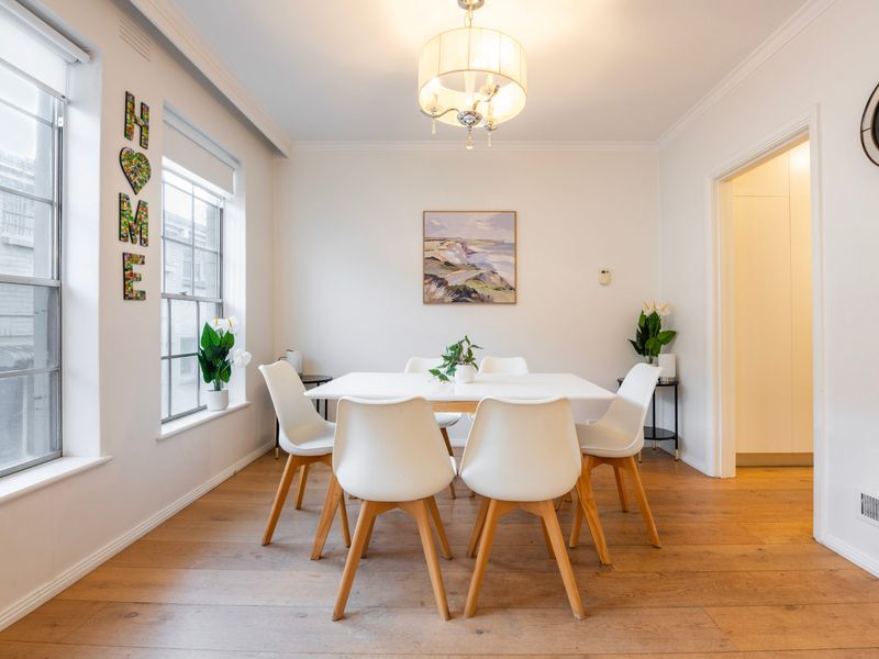 Enjoy breakfast or a glass of wine in the light-filled dining area.