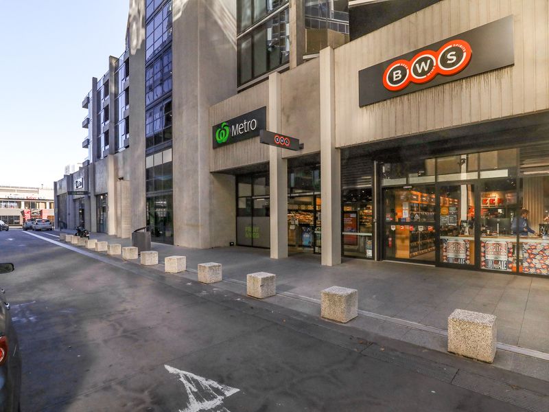 Street-level access with cafés and shops just downstairs.
