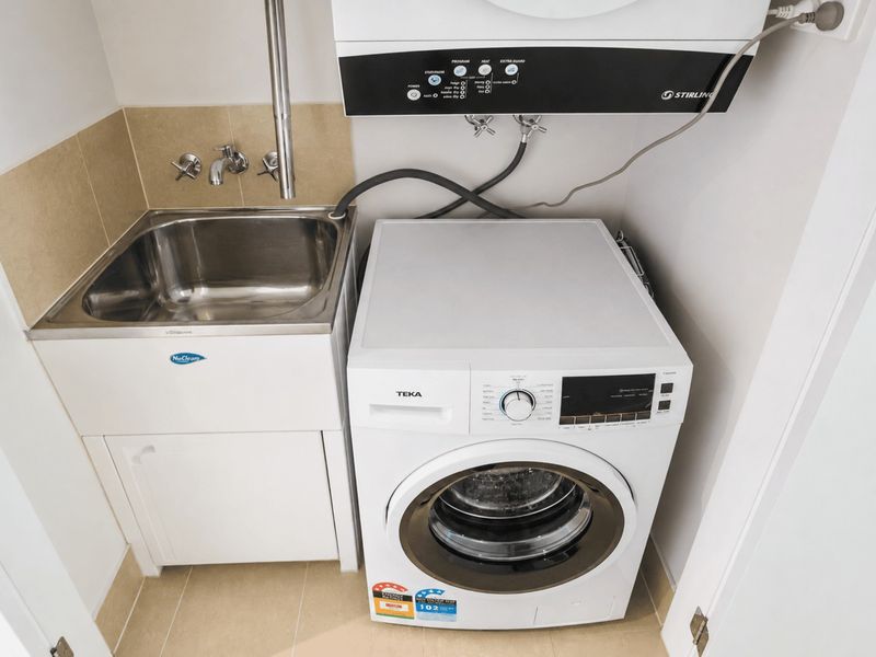 Internal laundry with washer and dryer for your convenience.