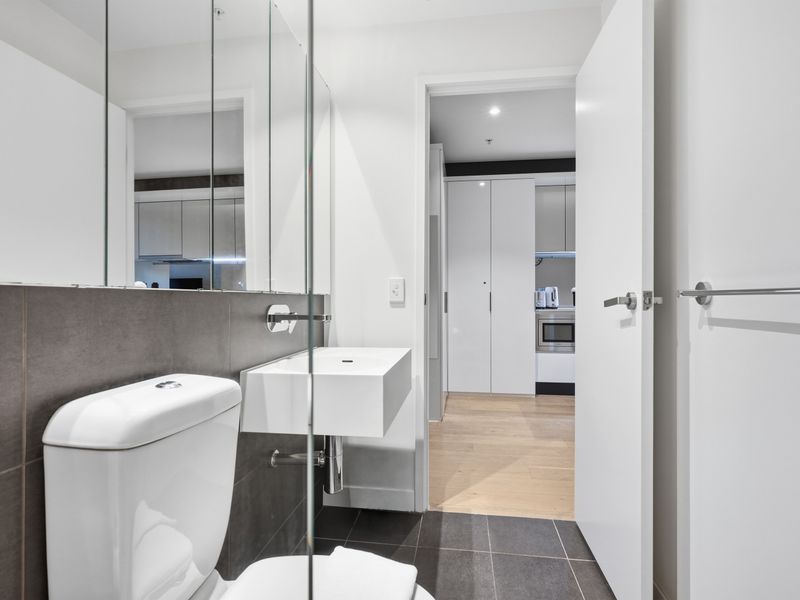 The modern bathroom offers clean lines and quality finishes throughout.