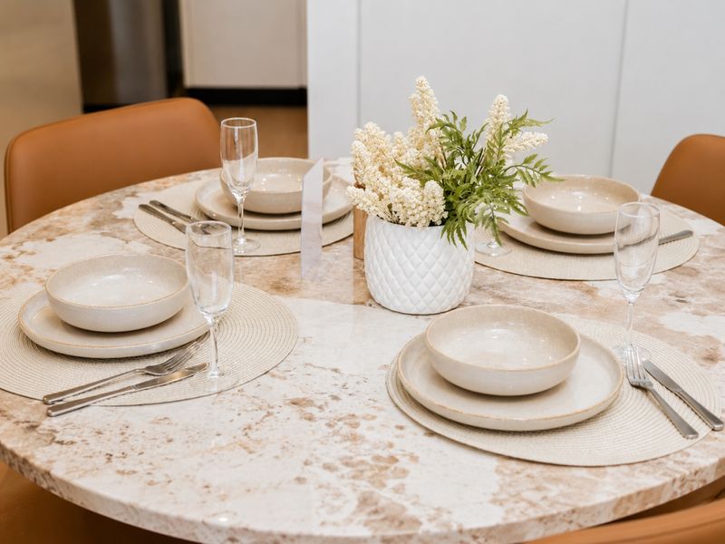Beautifully styled dining table ready for your stay.