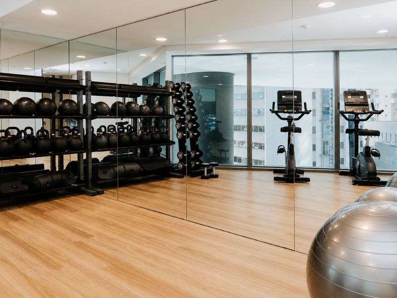 Stay active in the fully equipped residents' gym.