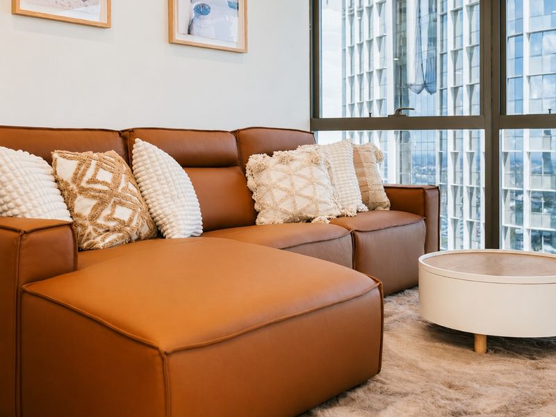 Relax on the comfortable lounge overlooking the city.