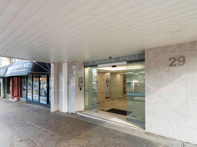 Secure apartment entrance in a convenient location.