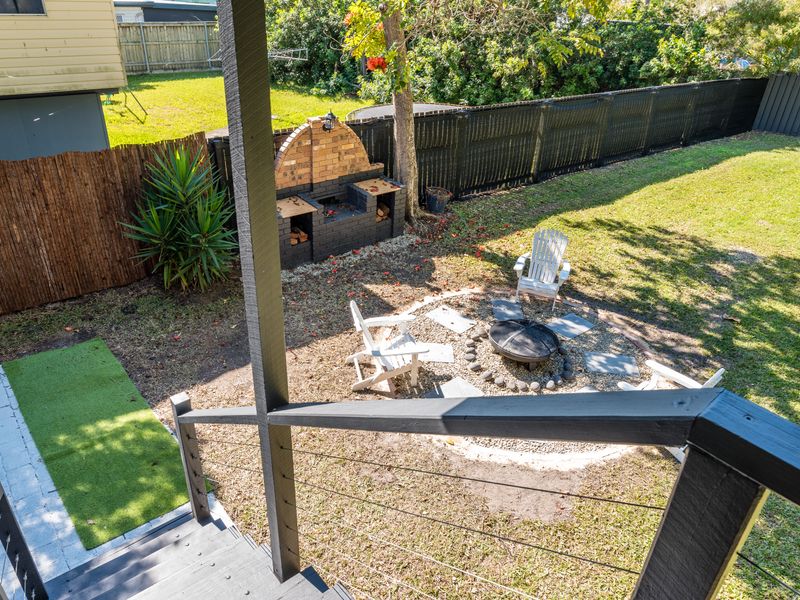 Secure fenced yard offering space for families and pets.