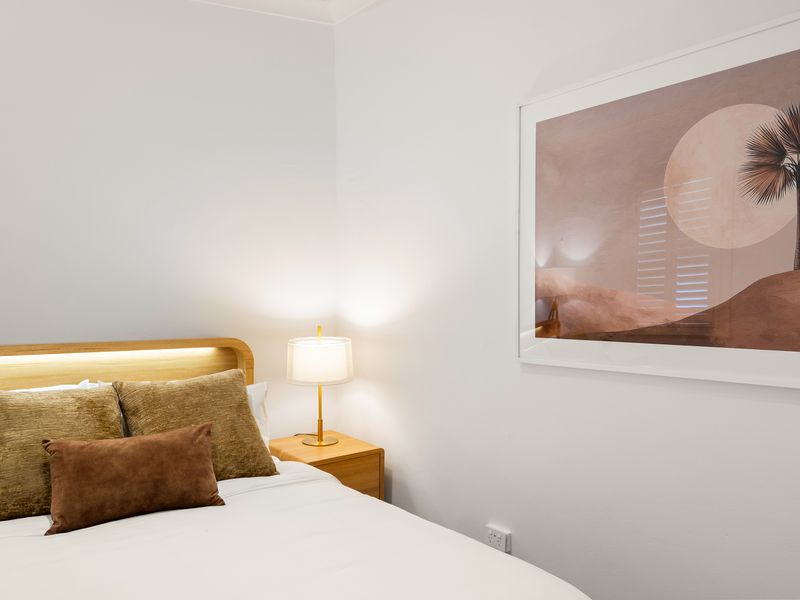 Soft ambient lighting creates a warm and restful atmosphere.
