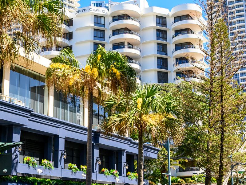 Tropical gardens surrounding the apartment complex