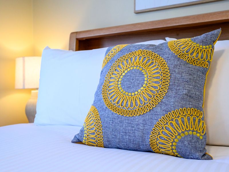 Comfortable bedding with stylish accent cushions