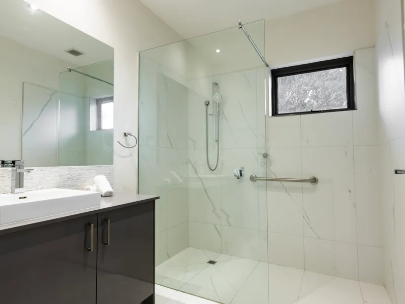 Bright bathroom with sleek finishes