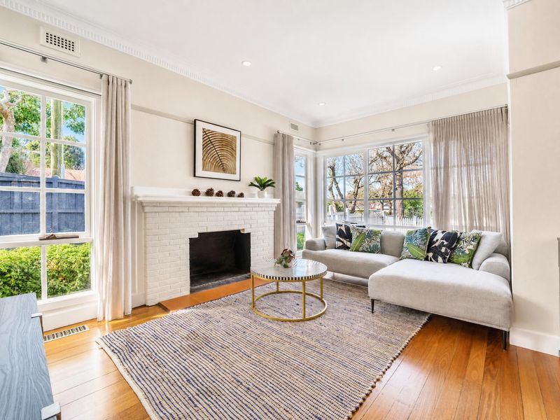 Bright living room with a cozy sofa