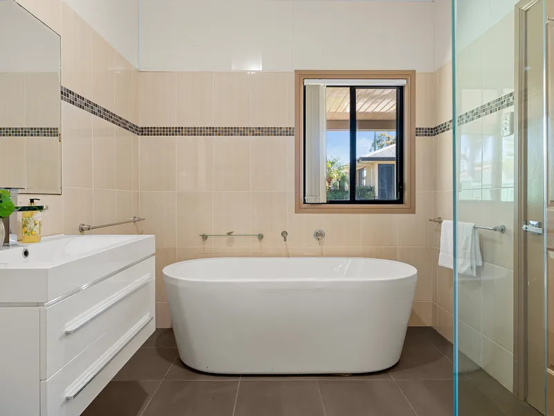 Bathroom with Free standing bathtub and shower
