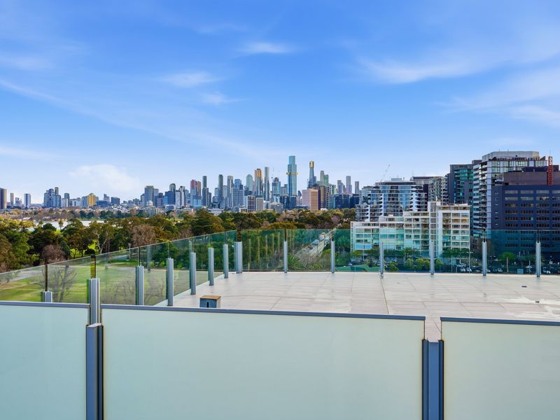 Scenic rooftop view looking across the city skyline.