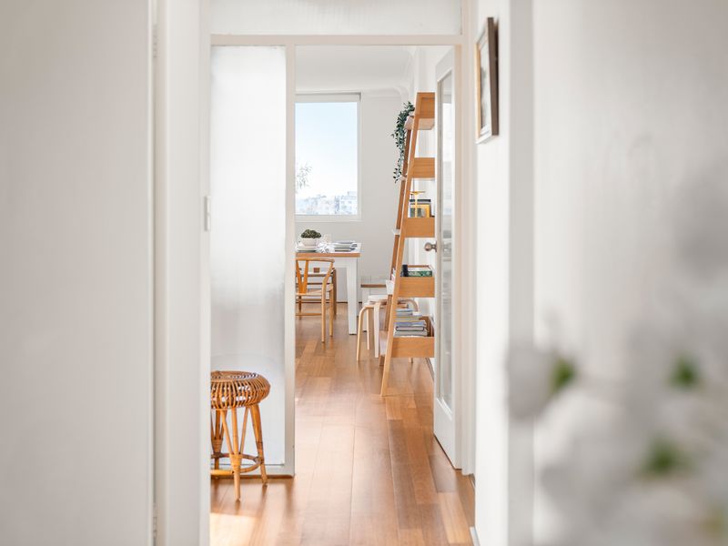 Sun-drenched hallways and simple spaces.