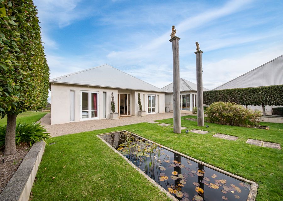 Front entrance with ponds,