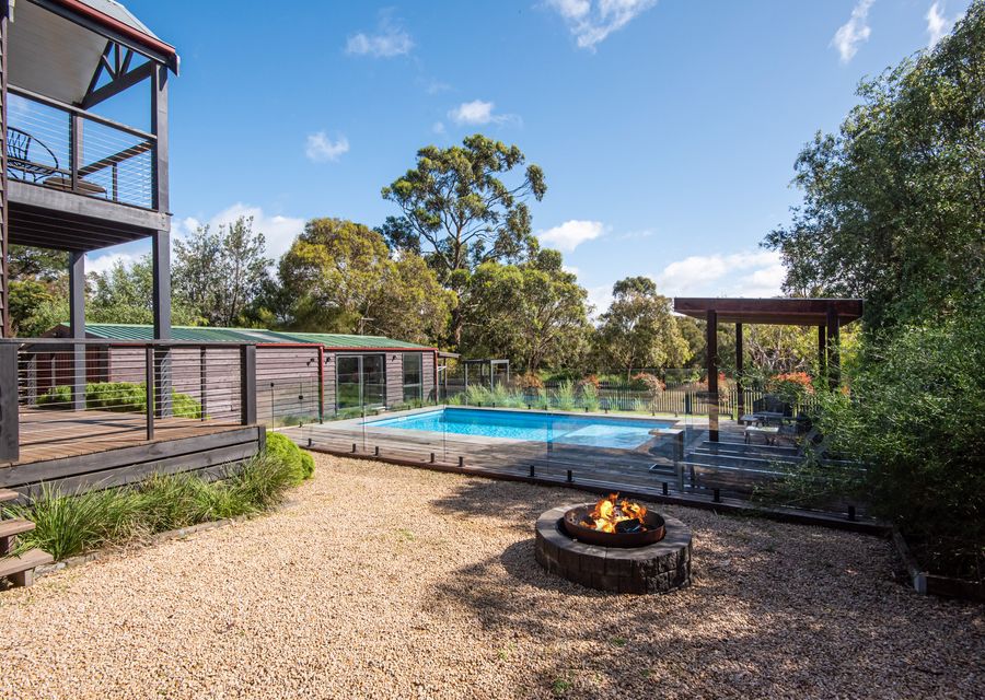 Pool view and fire pit