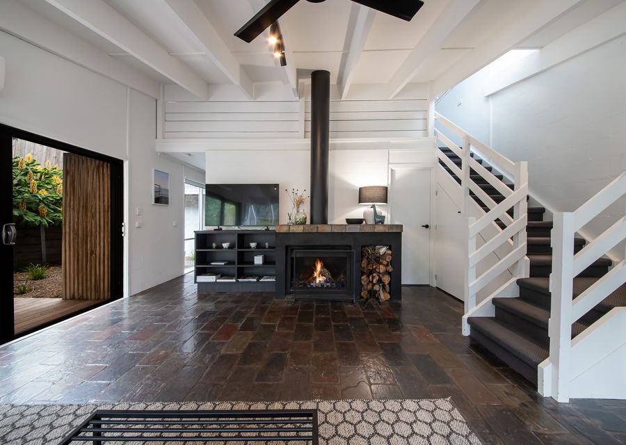 Enjoy the cozy warmth of our indoor fireplace.