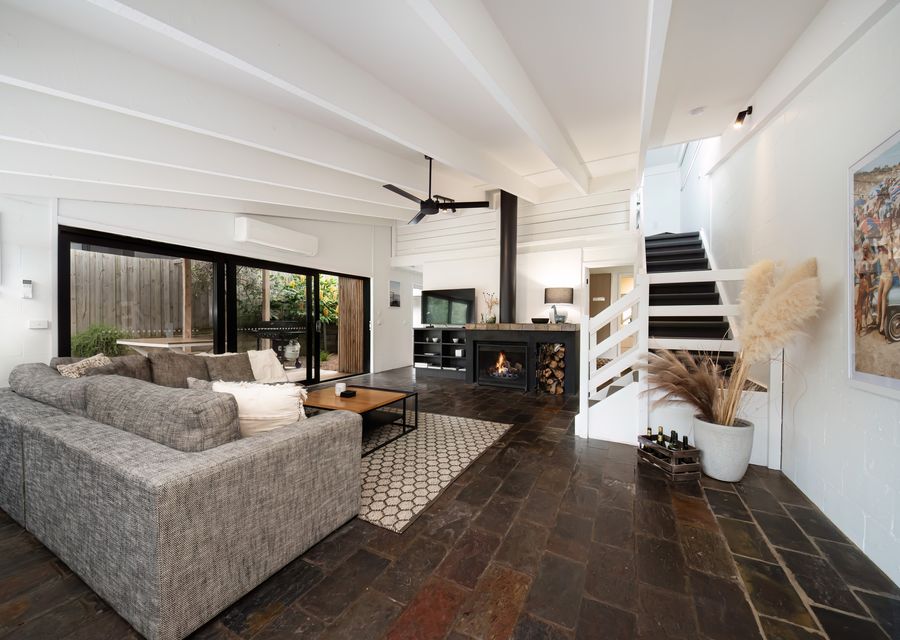 Main living with wood fireplace 