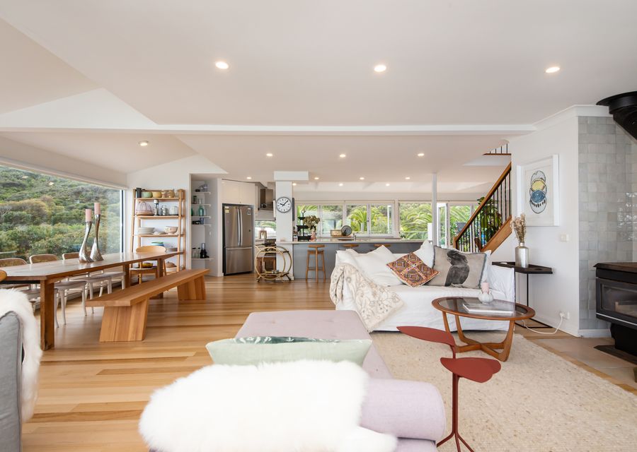 Light and bright living, kitchen and dining area