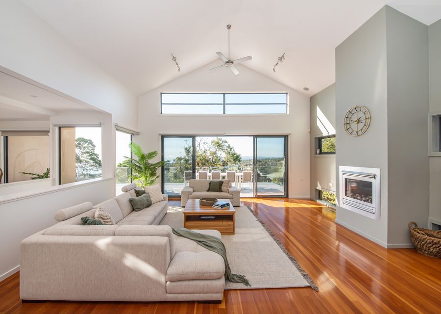 Balcony, living and gas fireplace 