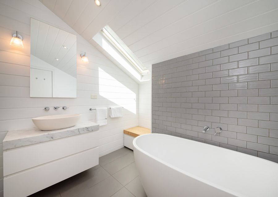Bathroom with bath tub, all with sleek design