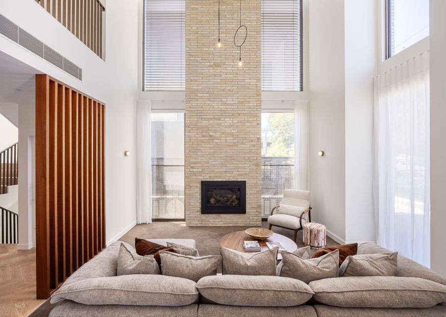 Front living space with gas fireplace 