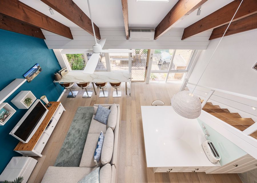 Another view of the living room, downstairs dining area 